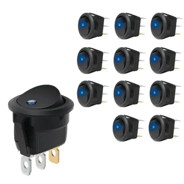 Nilight 12 Round Toggle LED Switches - 12V 20A Hard-Wired Metal SPST Switches with 3rd Poles with LED, Flame-Retardant Casing, Keyhole Slot, Earth-Circuit Compatible, High Safety Protection, Reasonable Size for Home Electrical Equipment & Car Accessories
