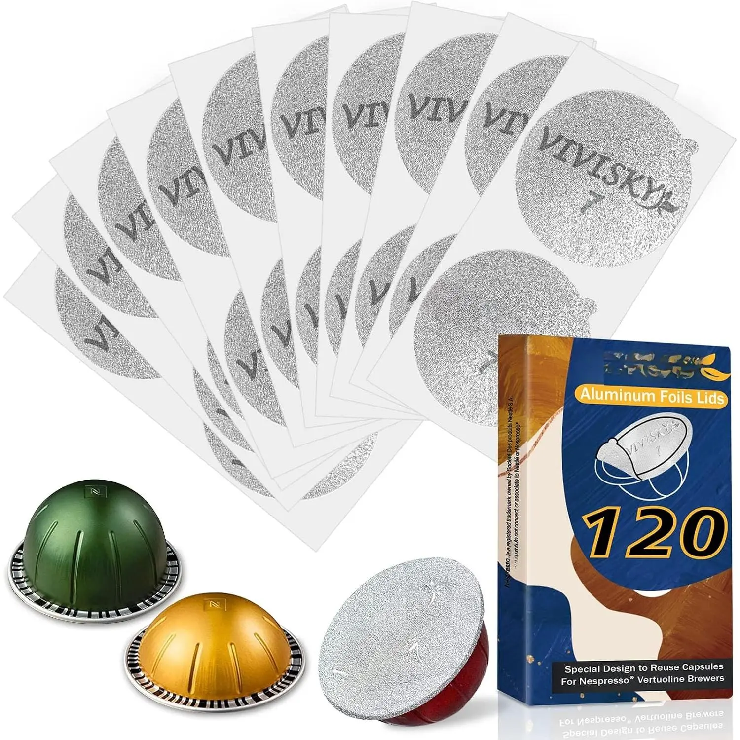 120 count  Foil  for   Pods Vertuoline, Coffee pods Seals Sticker Covers Compatible with  Vertuoline  Pods  Refillable Capsules (120 Pack)