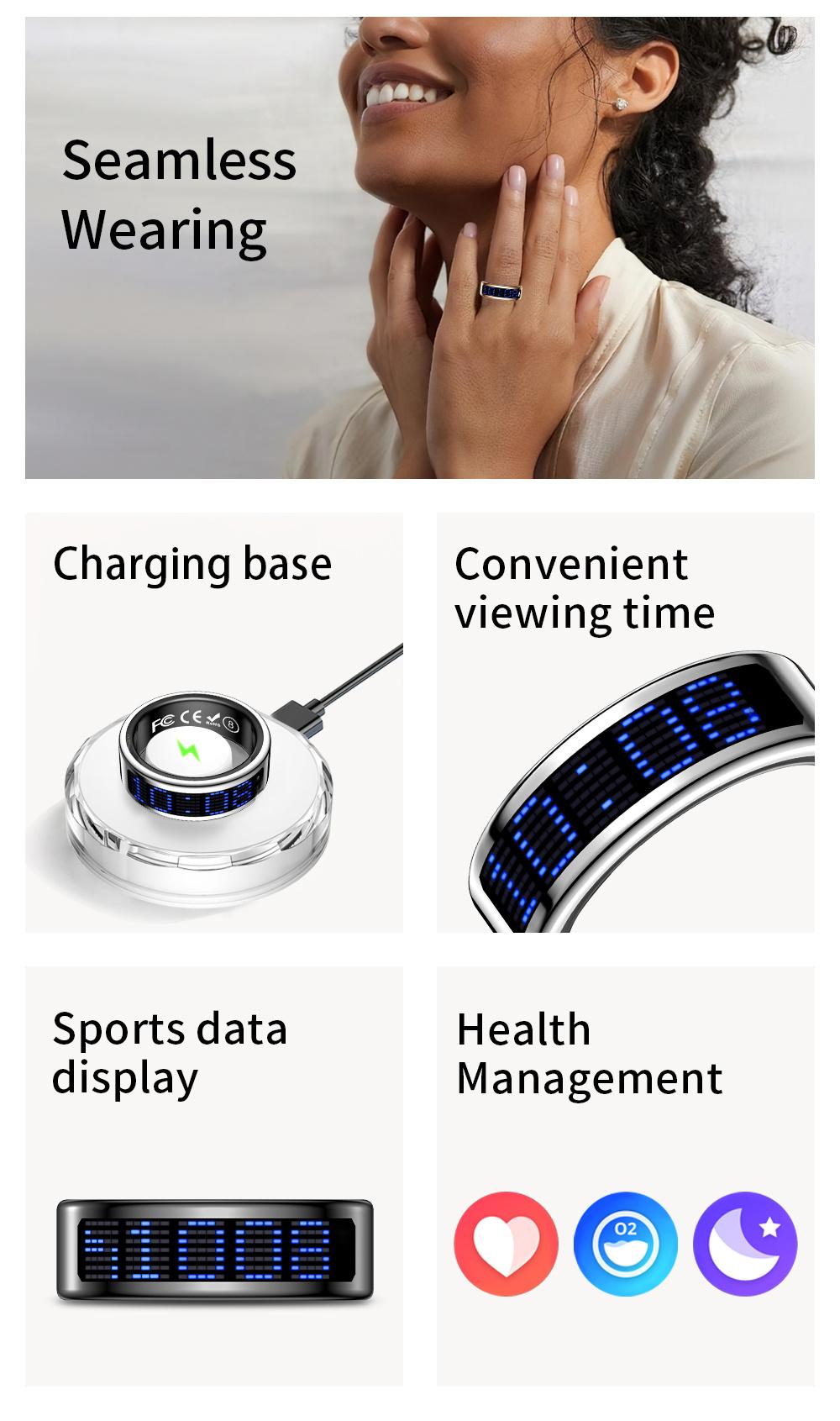 Stylish Smart Ring for Men And Women with Digital Display-Health Ring, Built-In Caller ID Function, Sleep, Exercise, Menstrual Cycle Recording, IP68 Fitness Ring, Fitness Tracker Ring, with Magnetic Charging Base Long Battery Life