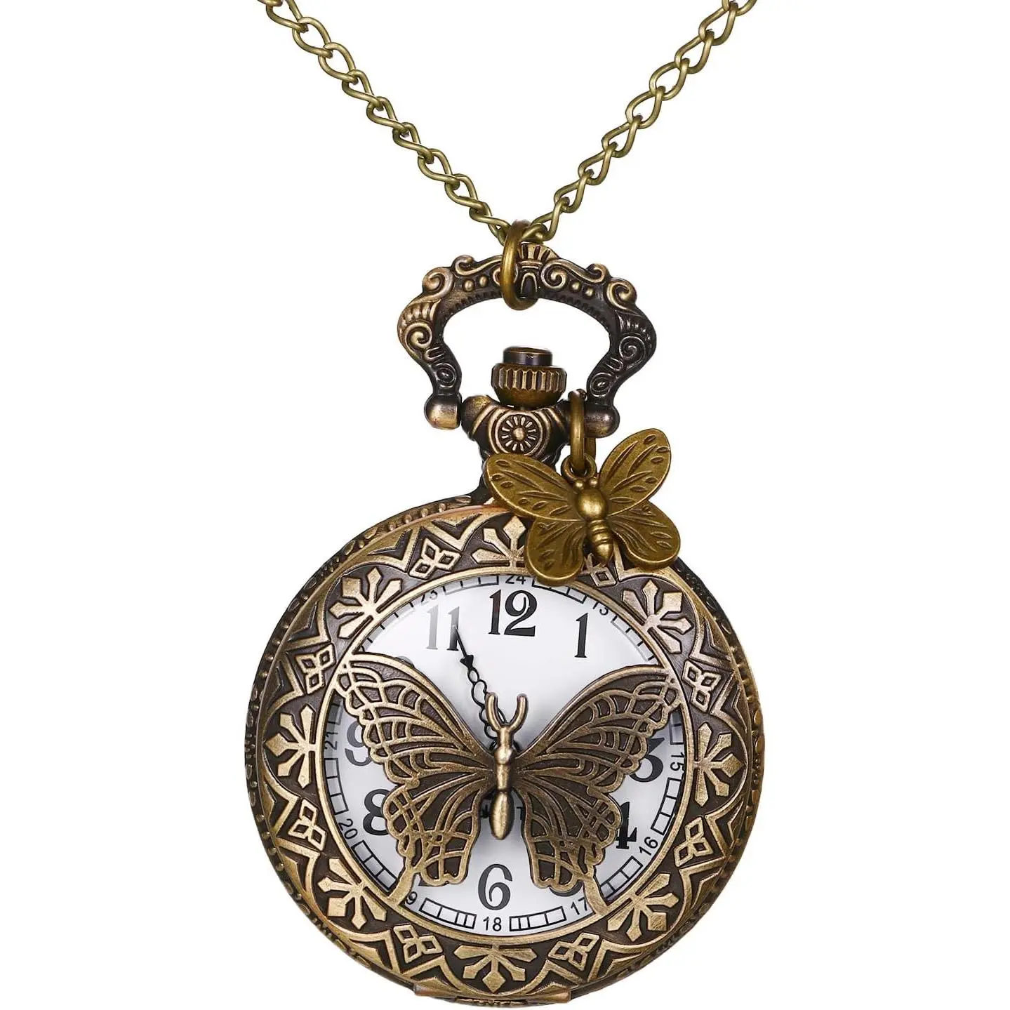 Women's Butterfly Hollow Pocket Watch - Unisex, Arabic Numeral Embossed Dial, Hollow Carving, Half-Hunter Style, Chain Strap