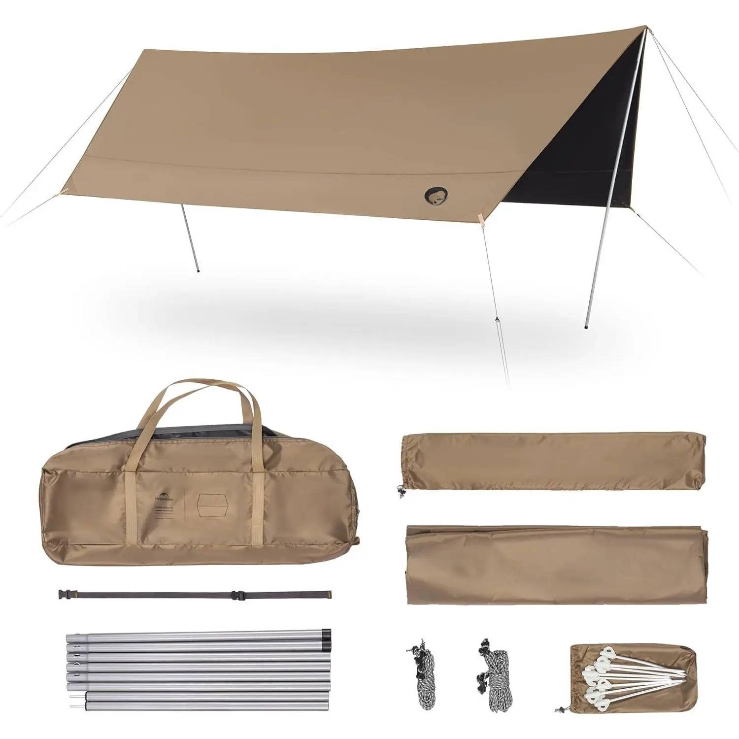Cloud Skies Camping Tent Tarp with Poles,  PU 18000mm+ Rain Shelter, Anti-UV UPF2000+ Camping Sun Shelter Canopy