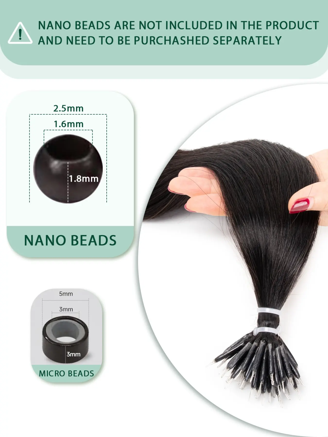 Nano Ring Human Hair Extensions, 100% Remy Silky Straight Hairpieces, Seamless Invisible Nano Bead Hair Extensions for Women, No Heat No Glue (Natural Colors) Hair Weave Extensions