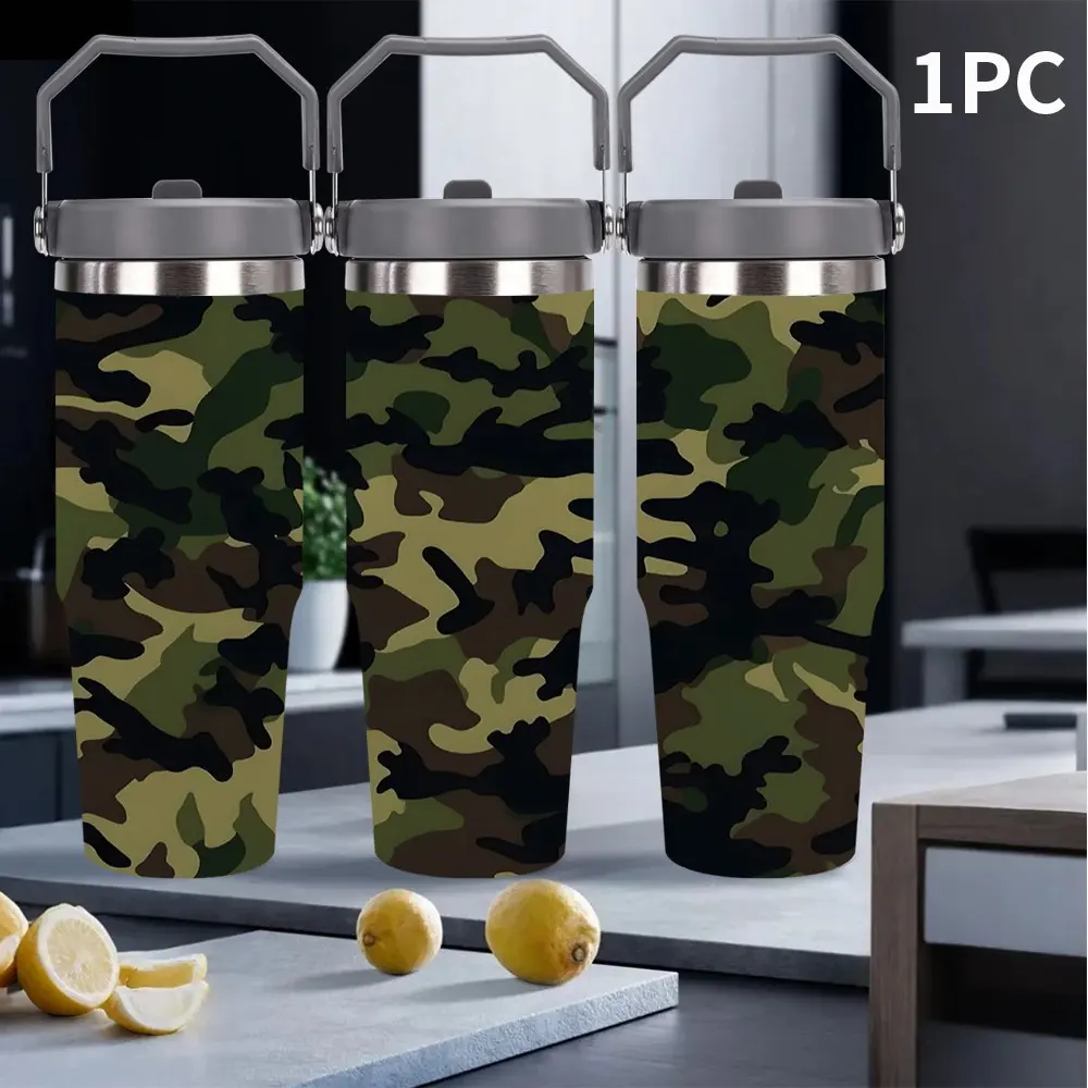 1pc 30oz Stainless Steel Water Bottle - Vacuum Insulated, Leak-Proof Lid, Portable Tumbler for Hot & Cold Drinks, Durable Stainless Steel, Ideal for Travel & Leakproof Drinkware Durable Construction,Outdoor camping Coffee Cups & Mugs