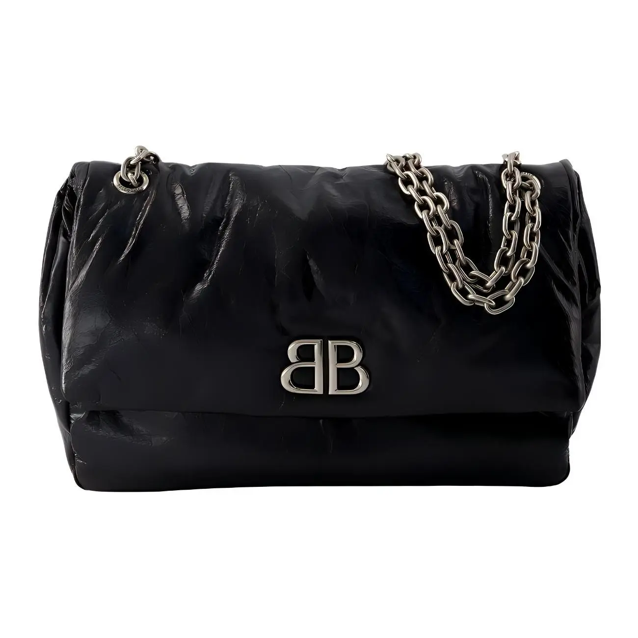 Balenciaga Magnetic Flip-Top Crossbody Bag for Women, Embossed Calfskin, Black