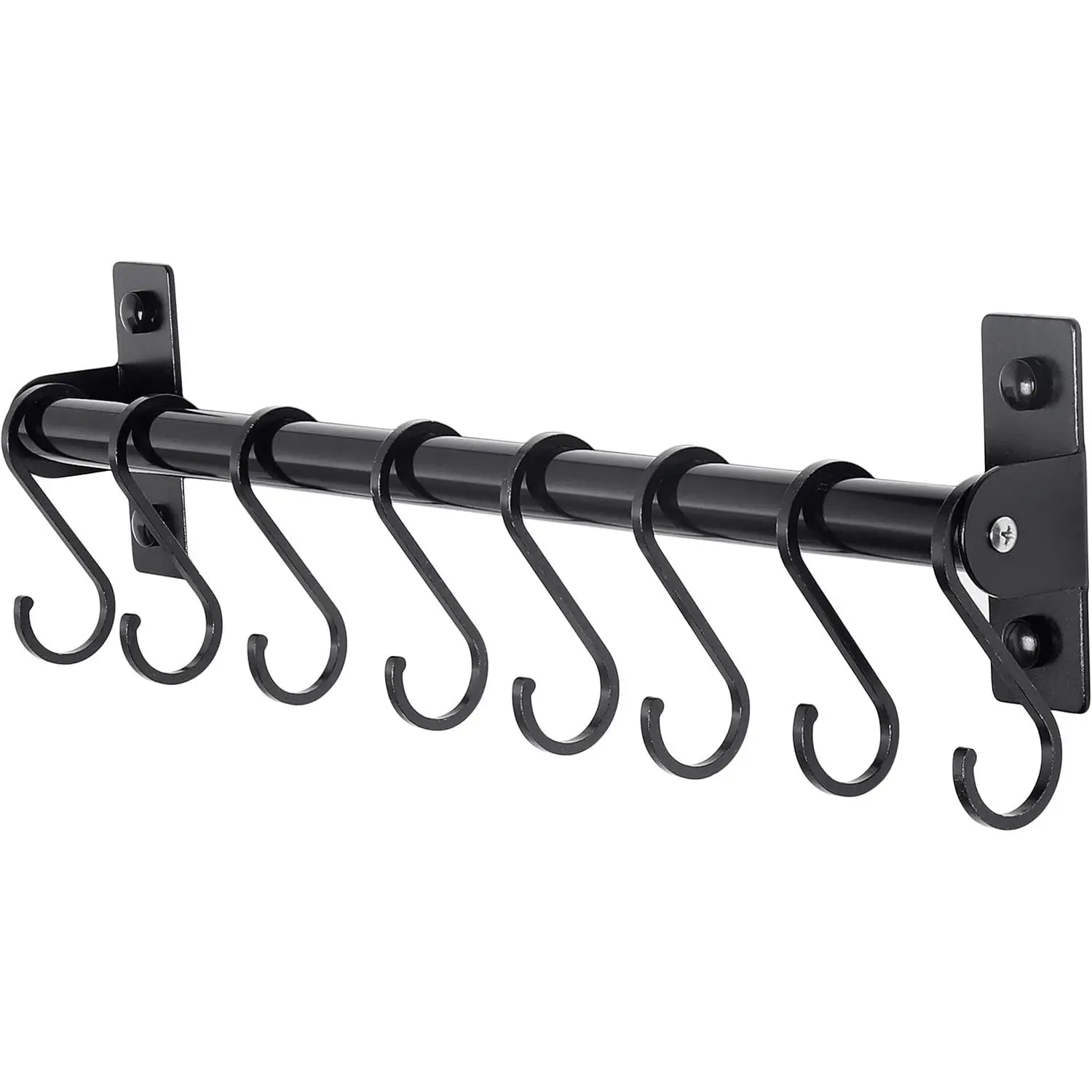 Kitchen Utensil Holder Hanger, Pot and Pan Rack Wall Mounted, Kitchen Rail with 8 Hooks for  Cooking Utensils, Mugs, Spoons, Wall Mounted, Black