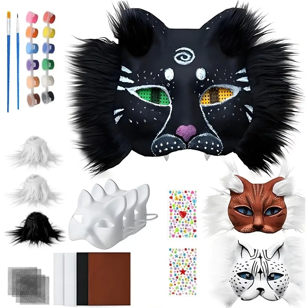 DIY Cat Mask Set with Eye Cover and Felt Pieces, Customizable One-Piece Cat Face Mask, Blank Base for Role Play and Christmas
