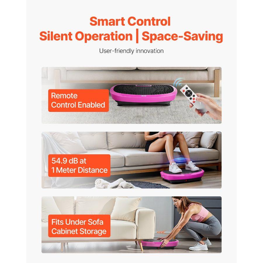 VEVOR Vibration Plate Exercise Machine, Full Body Shaker with Magnetic Acupoints for Lymphatic Drainage and Weight Loss, Home Gym Workout Fitness Equipment with 2 Resistance Bands for Women Men, Pink