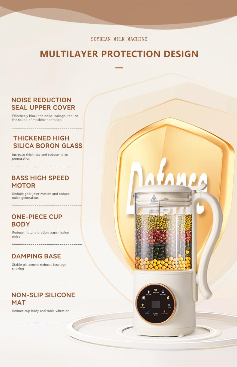 A breakfast essential for early risers! Stainless steel blades — 47.34 oz nut, milk, soy, and oat grinder; built-in heating baby food warmer; delayed start safety features; multifunctional blender for juice and almonds, no batteries required.