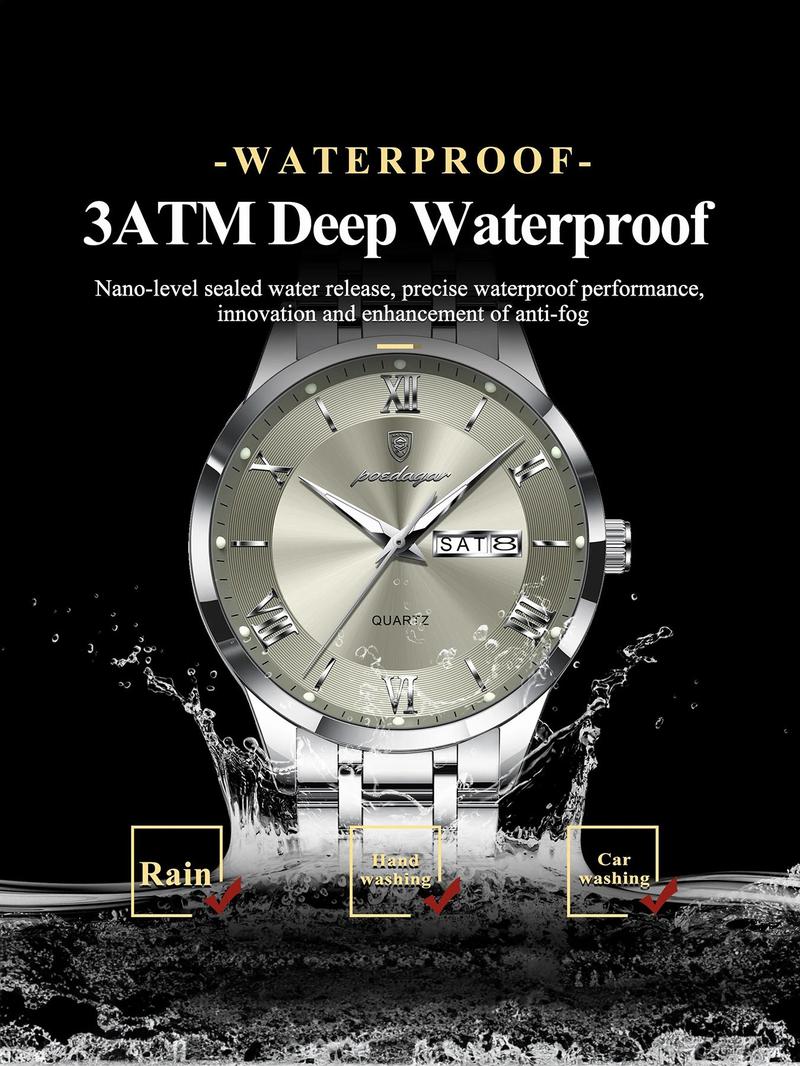 Men's Business Fashion Round Dial Analog Quartz Watch, Fashionable Stylish Watch, Fashion Watch for Party, Daily Clothing Decor, Trendy All-match & Exquisite Watch for Birthday Gift with Box