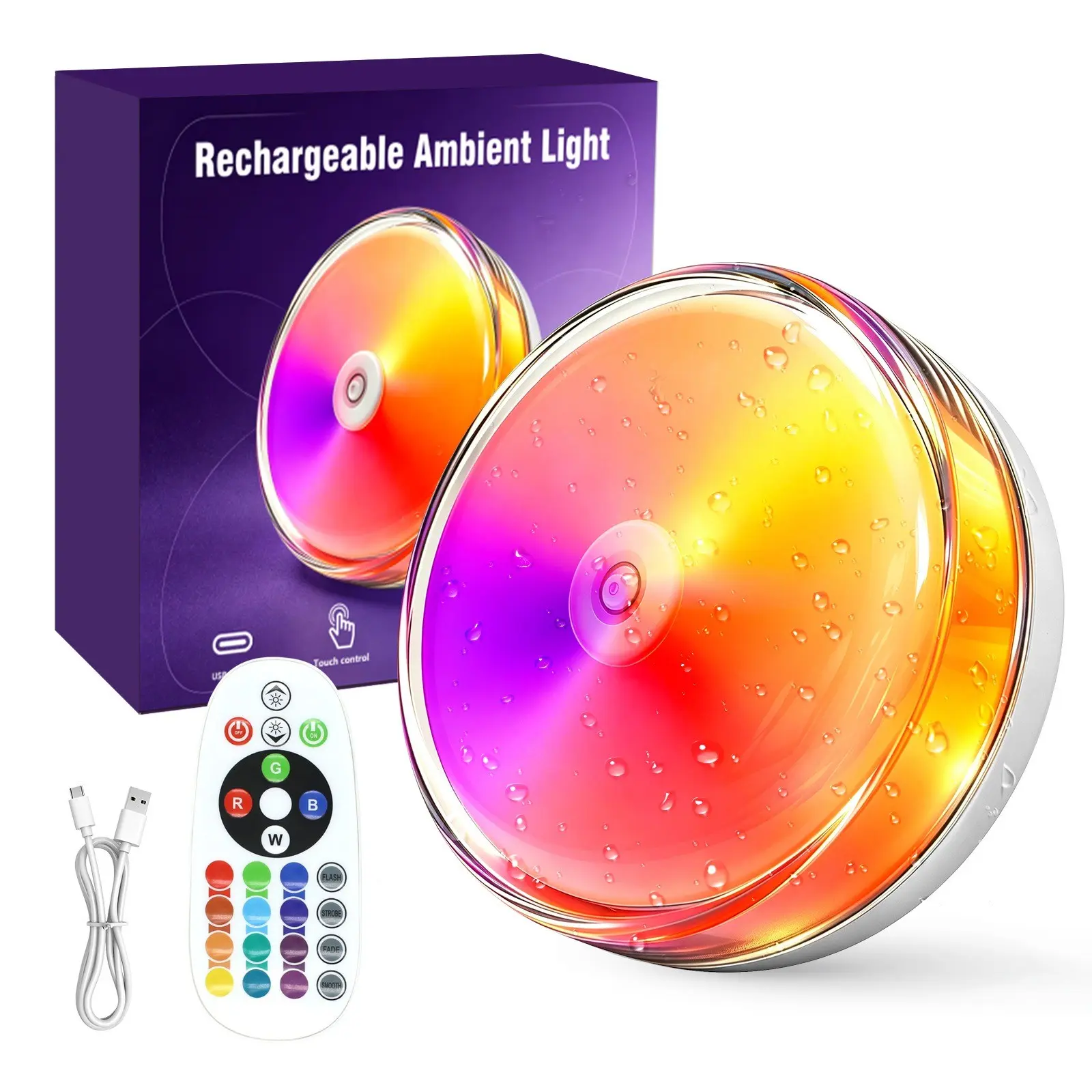Waterproof Shower Light for Inside Shower, 2000mAh Rechargeable Shower Lamp, 15 RGBW Color Mood Lighting with Remote Dimmable, LED Wireless Magnetic Ceiling/Wall Light for Bathroom Bathtub Closet Interior Led Lights