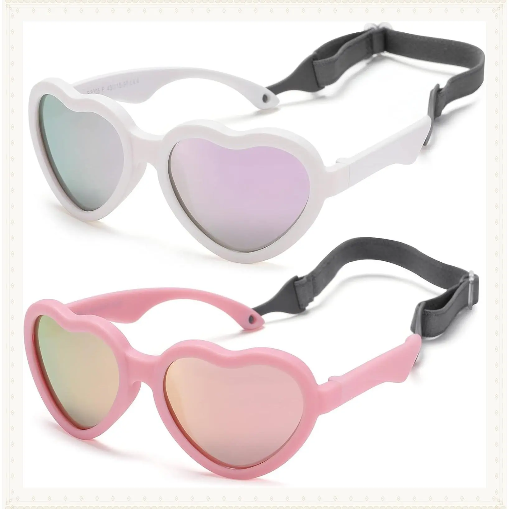 Flexible Heart Shaped Baby Polarized Sunglasses with Strap Adjustable Toddler & Infant Age 0-24 MonthsGift