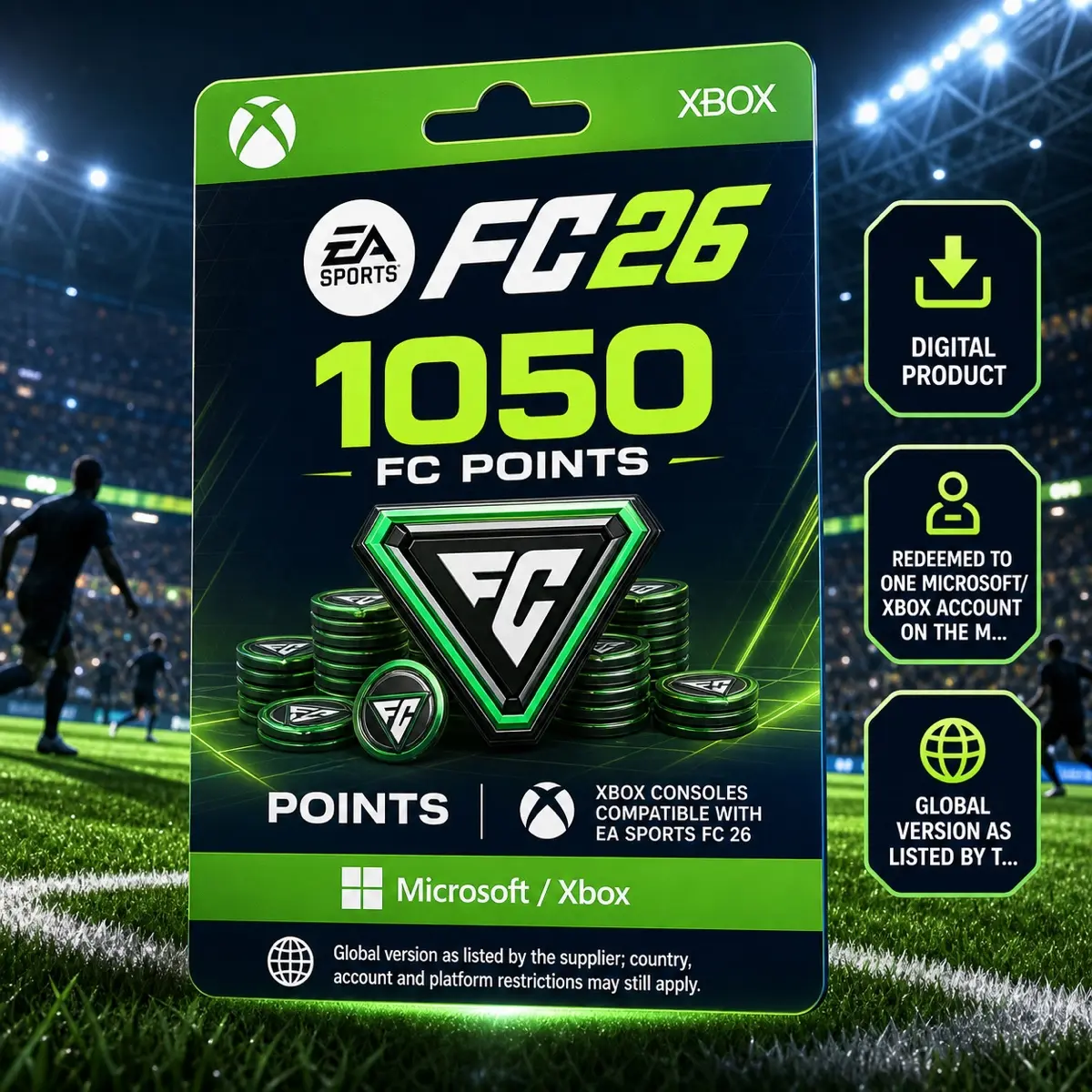 EA SPORTS FC 26 — 1050 FC Points Digital Code for Xbox, Points, Xbox consoles compatible with EA SPORTS FC 26, Microsoft / Xbox, Global version as listed by the supplier