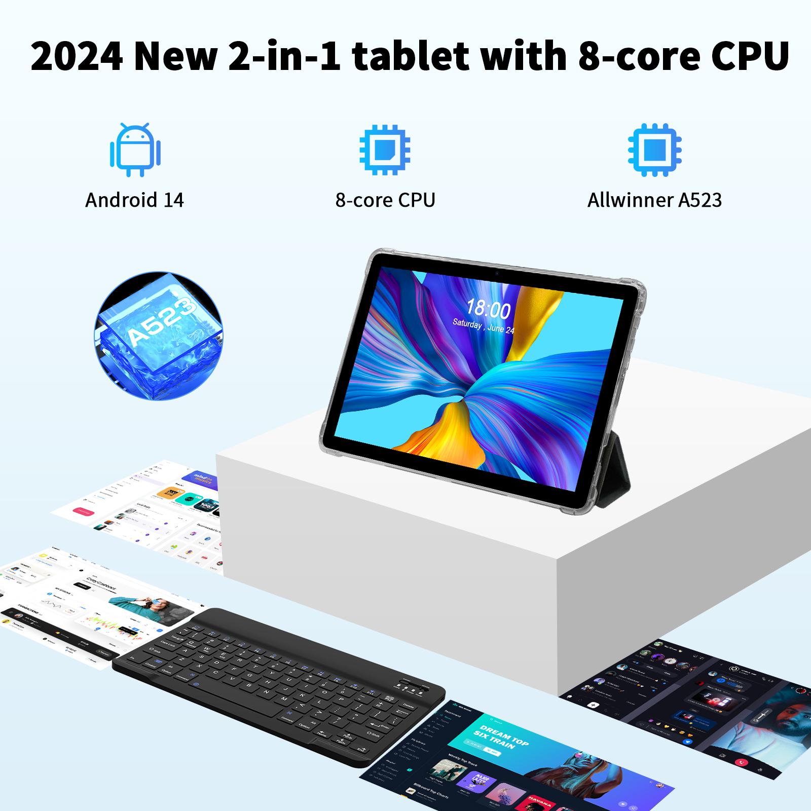 PRITOM 2026 10.1 Inch Android 14 Tablet Set 16GB(4+12)RAM 128GB ROM Dual Camera Bluetooth Keyboard Mouse Gift for Back To School