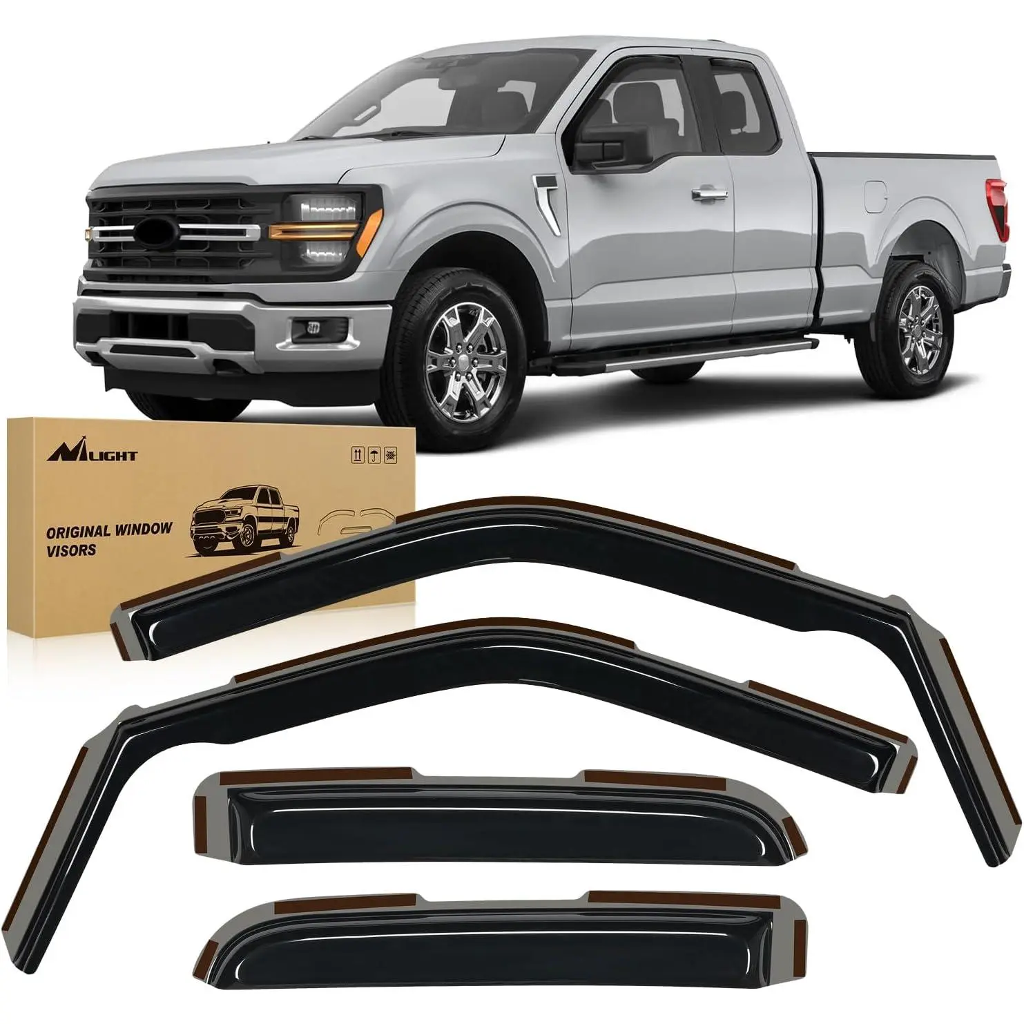 Nilight Automotive Acrylic In-Channel Window Visors Deflector Set, Anti-Fog Ventilation Smoke Deflectors for 2023-2026 Ford F-250 F-350 F-450 F-550 Super Duty SuperCab (4PCS)
