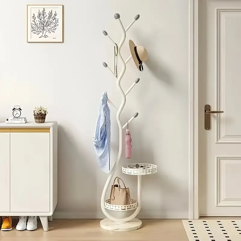 Freestanding Metal Floor Coat Rack - 16mm Diameter Tubes, Polyester-Lined Shelf, Mobile Multifunctional Clothes Hanging Organizer for Entryway, Hat Rack Holder, Clothes Hanging Rack, Entryway Coat Rack Entryway Hanger Stand