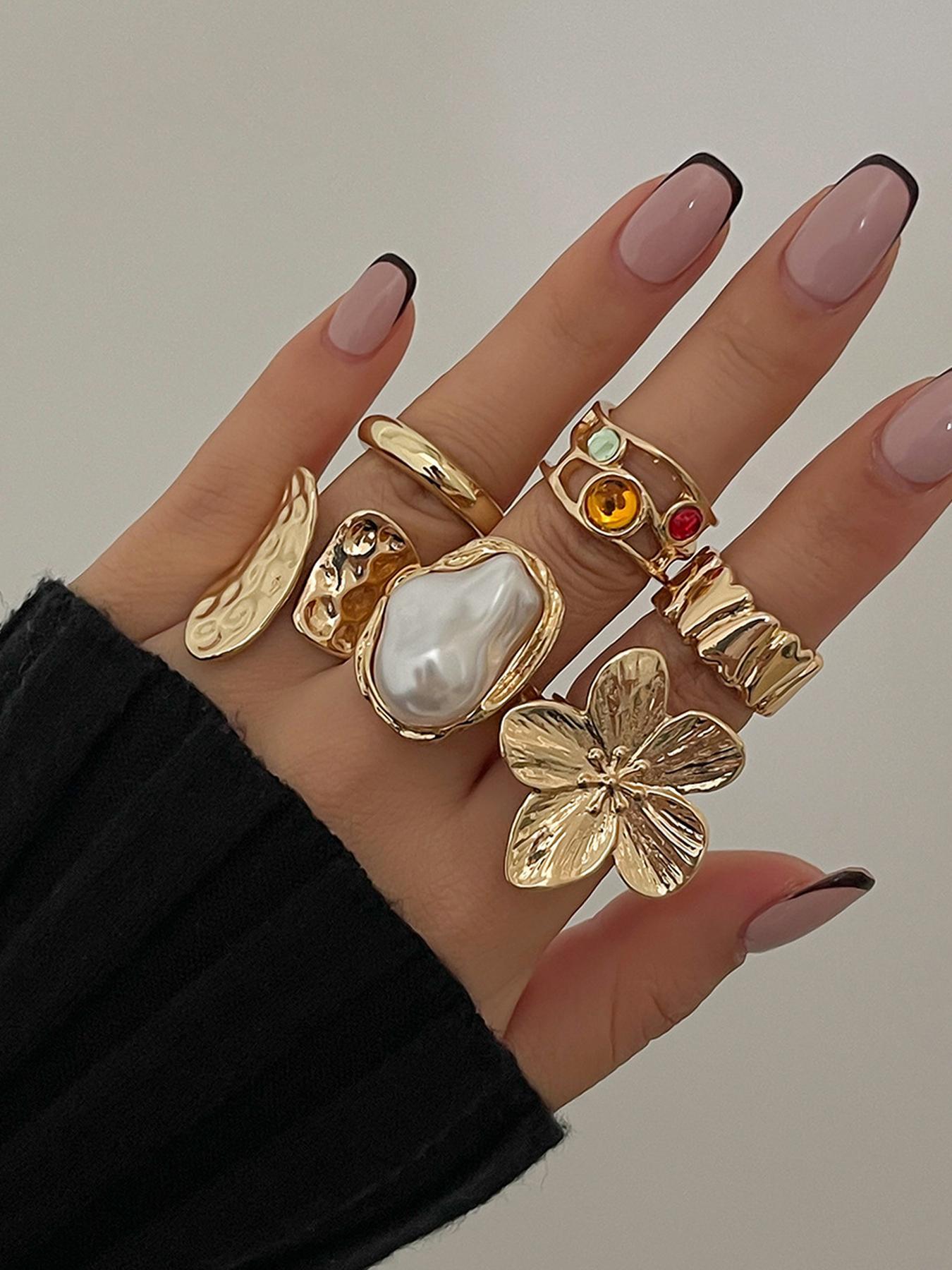 Women's Vintage Flower Design Cuff Ring, Fashionable Casual Jewelry for Party & Daily Wear, Trendy All-match & Exquisite Jewelry for Birthday Gift, Adjustable Rings