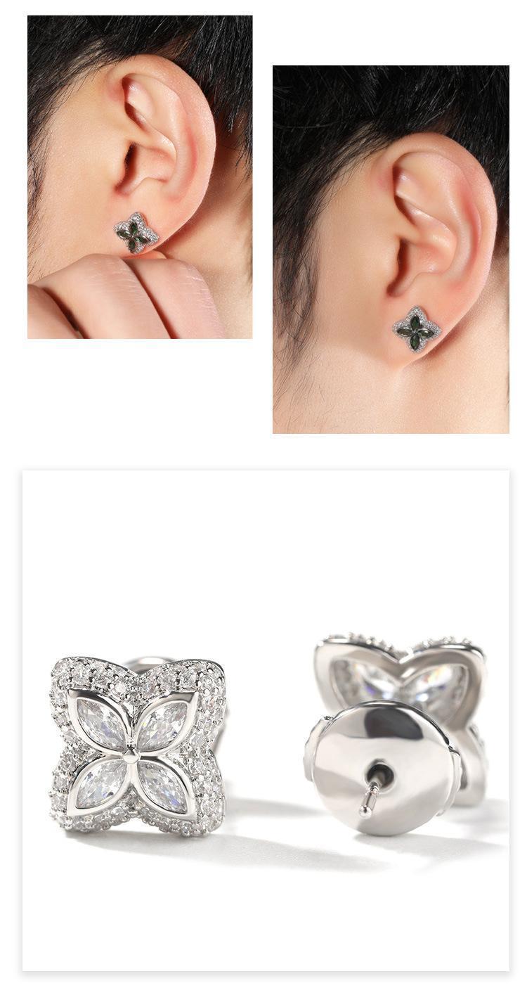 [ICE HUE]18K Gold Vacuum Plated Copper with 5A+ Sri Lanka Colorful Zircon Dopamine Clover leaf Earrings Miami Italy Mexico & Micro Inspired for Women & Men Luxury Jewelry,Daily Wear,Casual Fashion,Gift Idea,Chicano,Classic,Hip Hop,Simple,Sporty Style