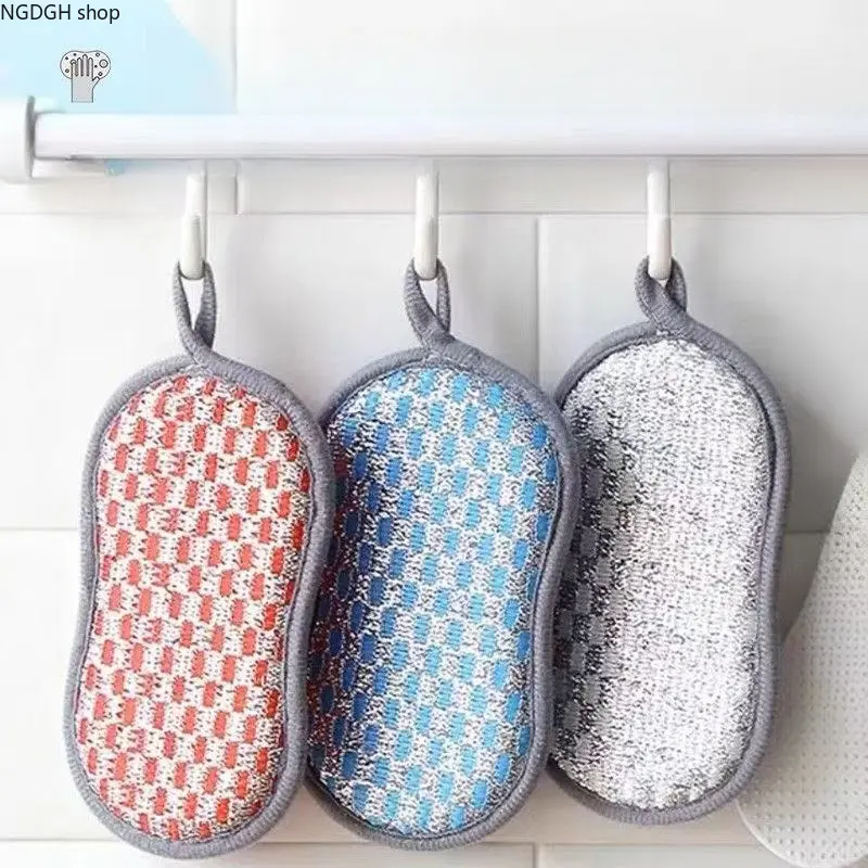 Dish Scrubber - Double-Sided Kitchen Tools, Gray Red Blue Scrubbing Pad, Household Daily Cleaning Tool for Sink Dishes, Pots, Pans, Sink Dishes Pot