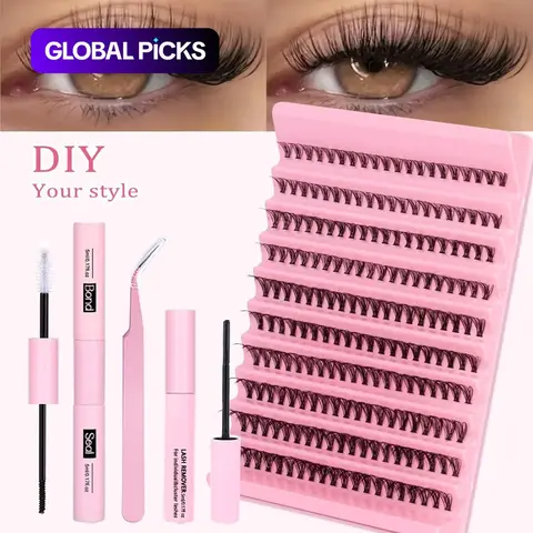 Mixed Eyelash Clusters Volumized False Lashes, Synthetic Lashes, 20D/30D/40D/50D/60D/80D Wispy Fluffy D Curl Extensions, 9-16mm Natural Clusters, DIY Eyelashes Kit for Beginners with Bond, Seal, Remover, Glue & Tweezers #GLOBAL PICKS
