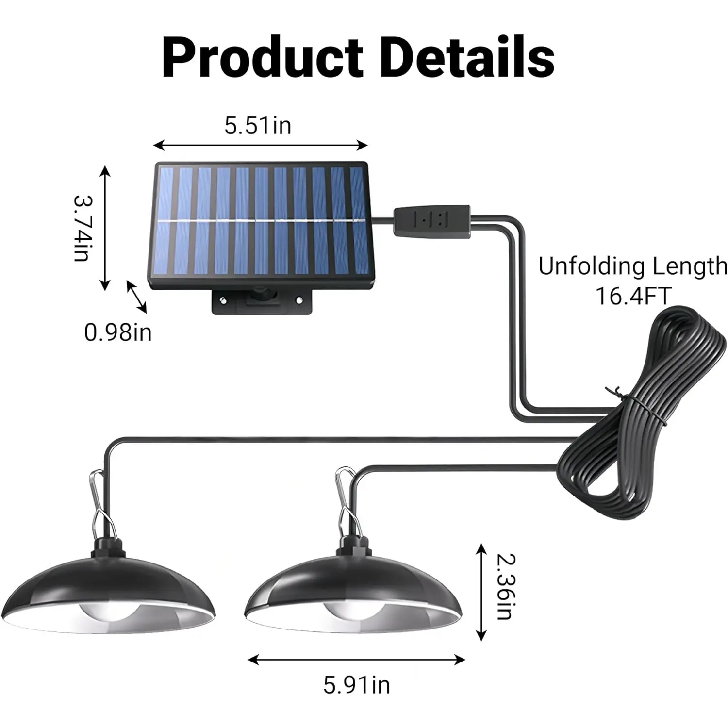 Dual Head Solar Outdoor Pendant Light with Timer & Dimming Function, Ip65 Waterproof Grade, Wall Mountable Solar Lamp, Multi-scene Outdoor Lighting Fixture for Porch, Shed, Garage, Garden Terrace and Courtyard Daily Night Illumination