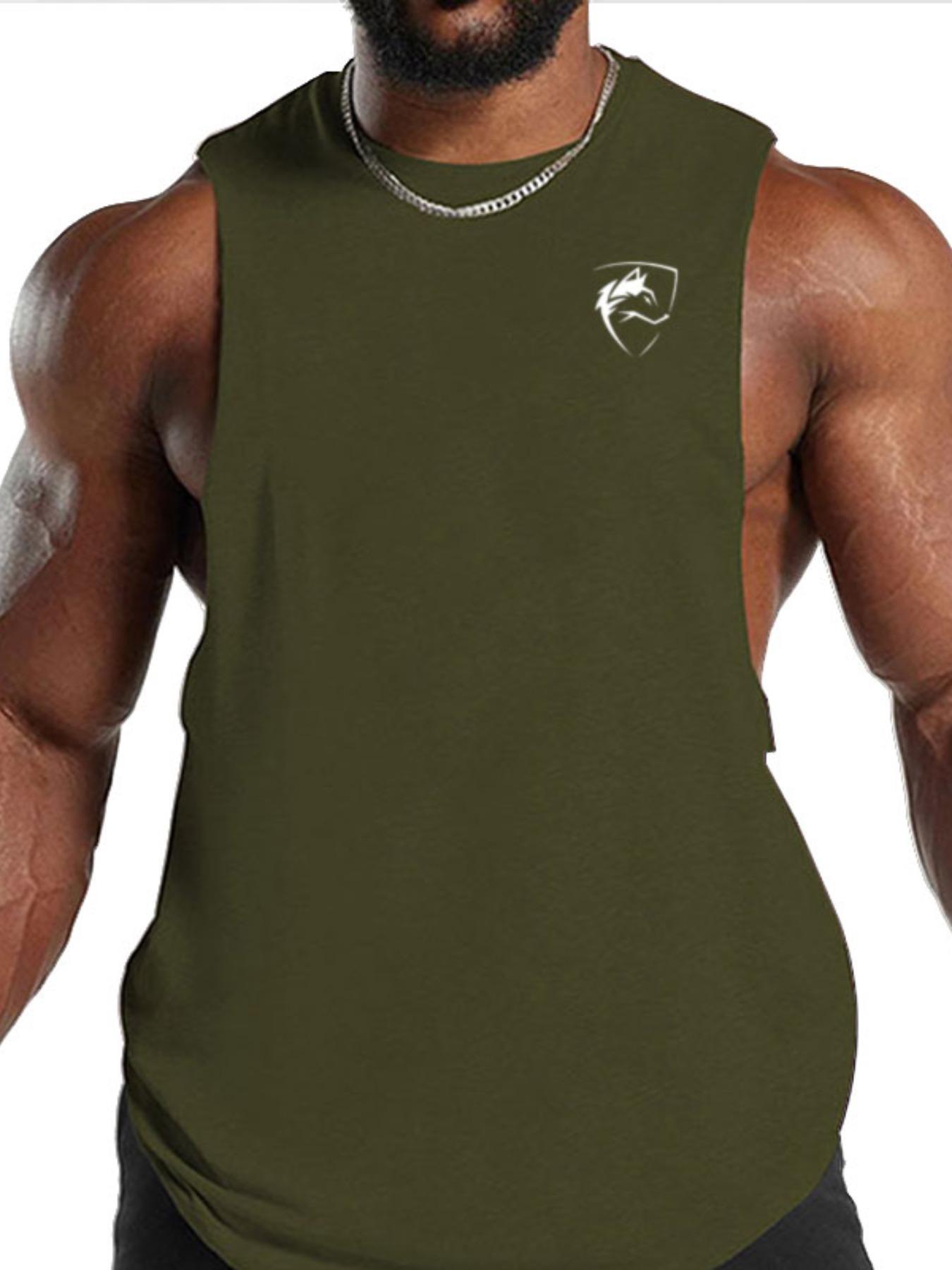 Men's Wolf Print Round Neck Tank Top, Regular Fit Casual Comfy Breathable Sleeveless Top for Summer, Men's Clothes for Gym Workout Running, Athletic Workout Clothing