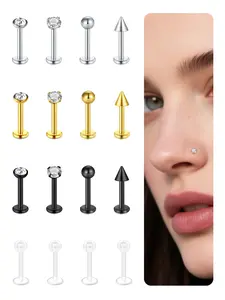 16 Pcs 16G Lip Rings Hypoallergenic Stainless Steel Labret Lip Monroe Medusa Stud Piercing For Women Men Cartilage Tragus Piercing Helix Earrings