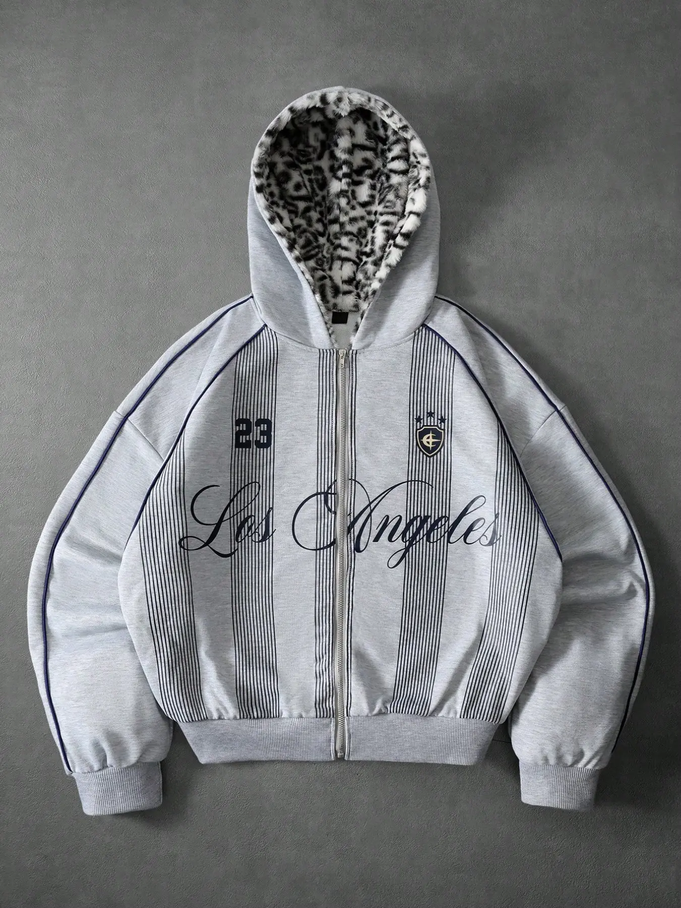Men's Fall Winter Casual Vintage Sporty Hooded Jacket, Long Sleeve, Leopard Print Fleece Lining, Zipper Front, Street Style Outerwear