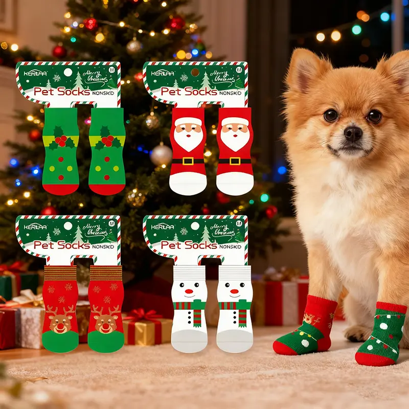 Christmas Pet Socks for Dogs, Anti-slip, Anti-fall Off & Dirt-proof Cute Paw Protector Socks
