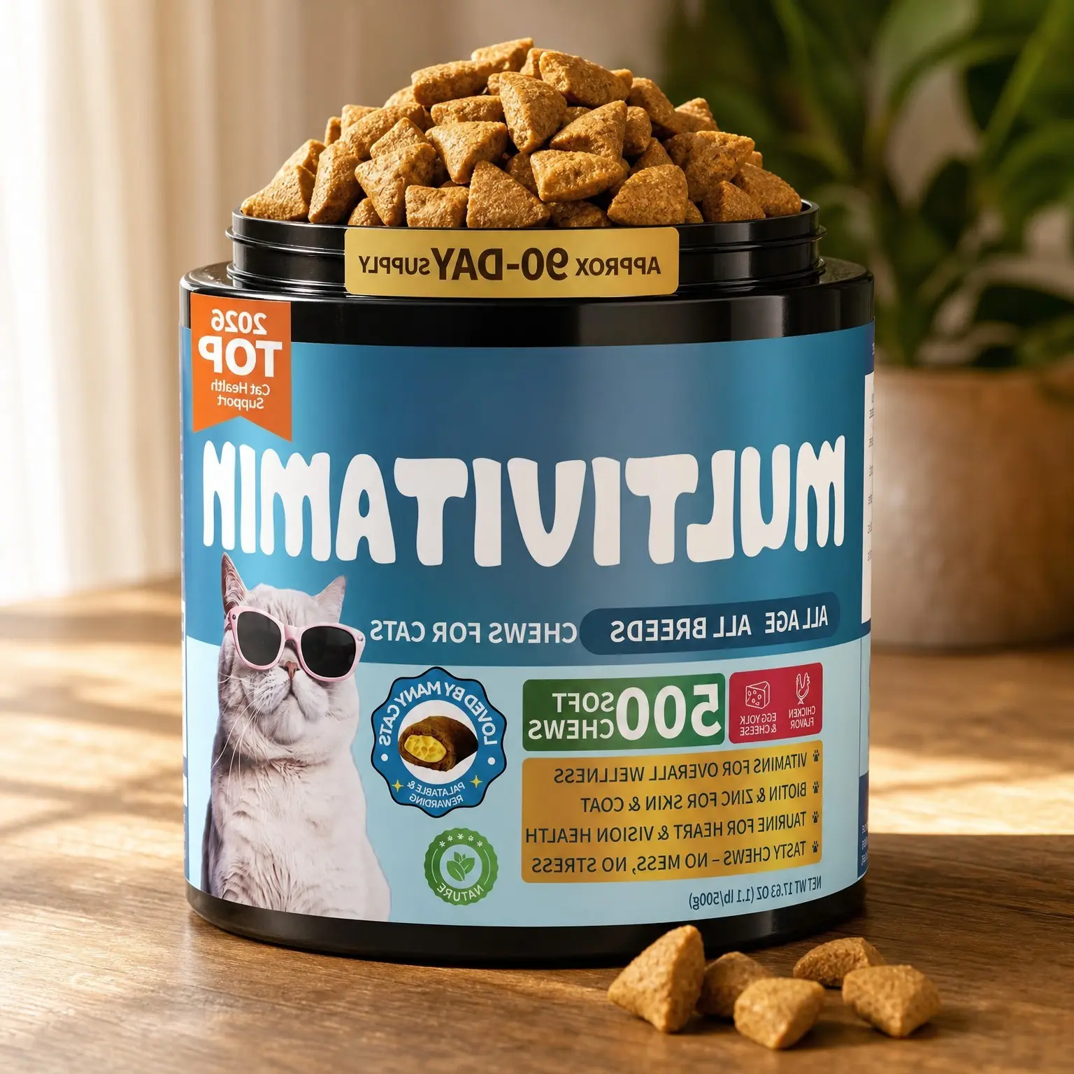 15 in 1 Cat Multivitamin with Taurine - 500 Chews for Immune, Joint, Digestion, Skin & Coat Support - Daily Supplement for Cats of All AgesGift