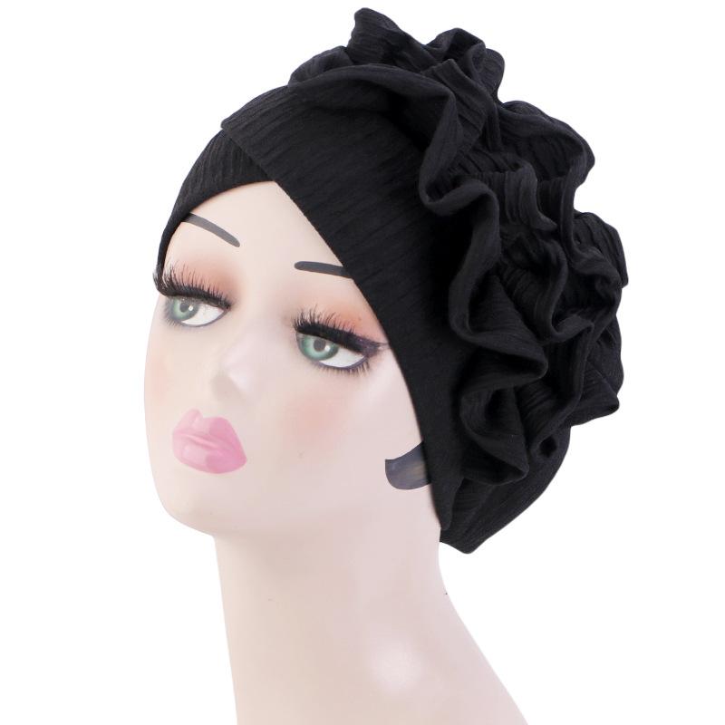 Ruffle Edge Pleated Turban Hat, Elastic Hair Care Bonnet for Women