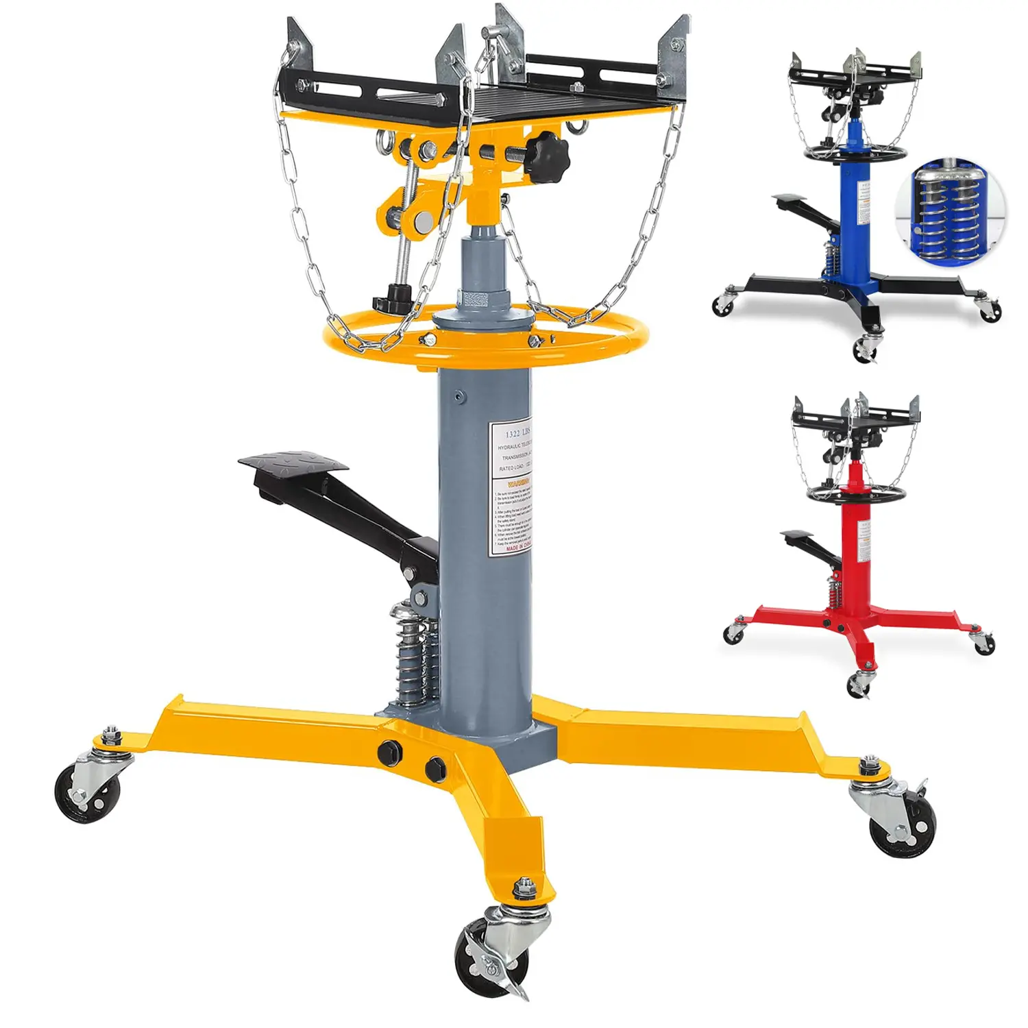 Dual Plunger Hydraulic Transmission Jack 1322lbs Capacity, 33.5"-69" High Lift 2-Stage Hydraulic Telescoping Jack, Trans Jack Stand with Non-Slip Pad, Foot Pedal & Swivel Wheel, Yellow