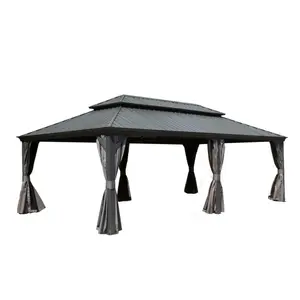 ARCH 14x24FT Hardtop Gazebo Outdoor Metal Gazebo with Galvanized Steel Double Roof Aluminum Frame Built-in Gutter System Curtains and Netting Patio Garden Backyard Pavilion Shelter Grey, Home Furniture and Household Product Search Terms