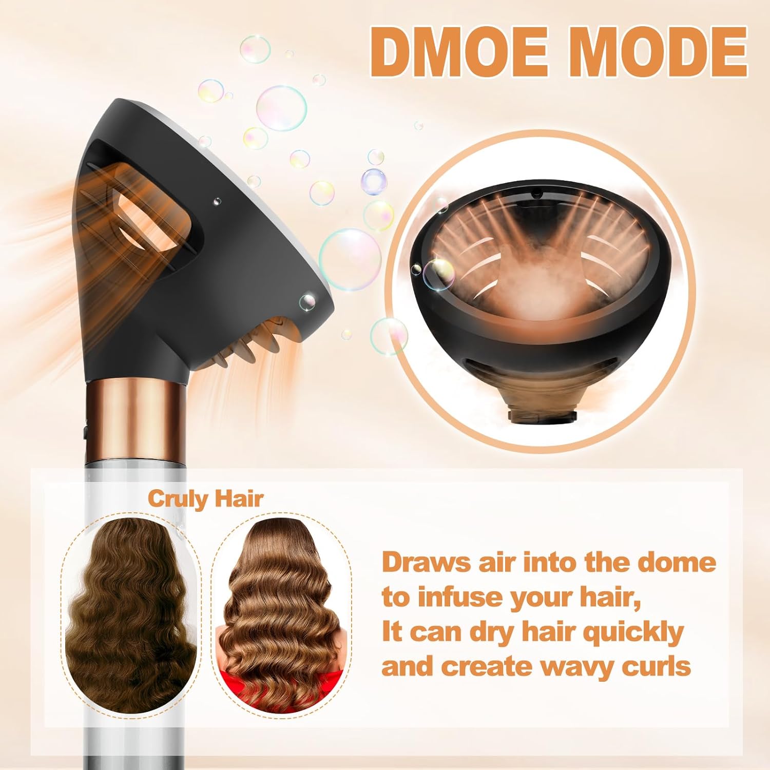 Curl Diffuser Attachment for Airwrap, Upgraded Nozzle Dome and Diffuse Modes for Faster Drying and Defined Curls, Grey