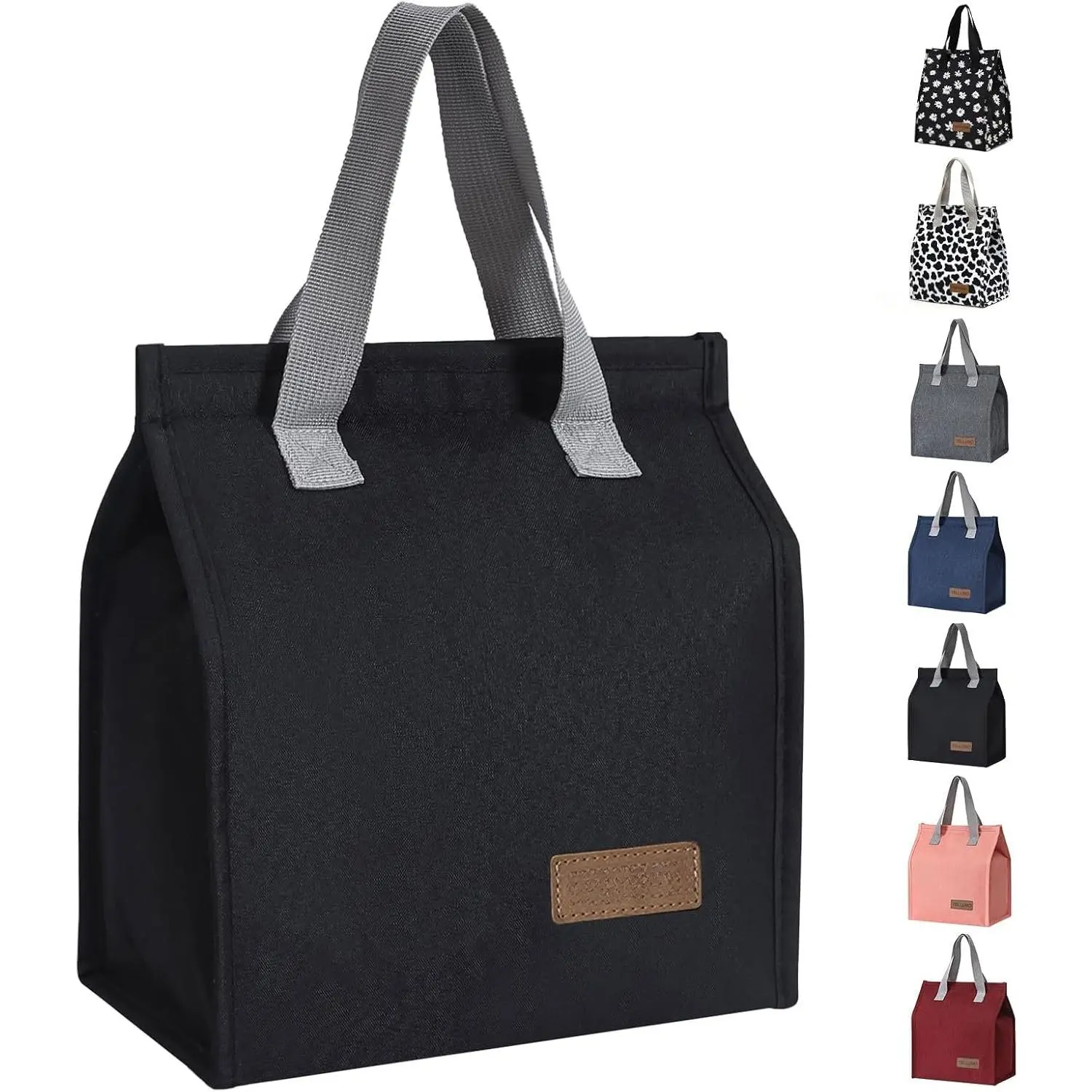 Insulated Lunch Bag for Men Women, Large  Leakproof Lunch Box Container, Small Portable Thermal Snack Bag,  Travel Office Work Beach Black Cooler Tote Bag for Adults, Black