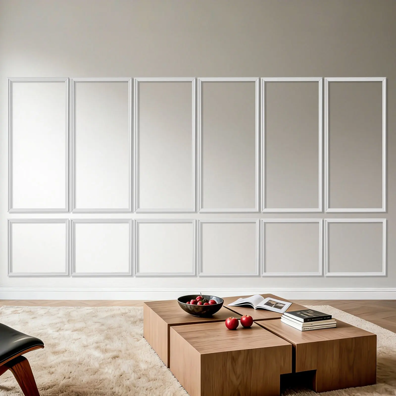 【DealsForYouDays】VEVOR 6-Pack Wide Profile Polystyrene Wall Molding Kit, Lightweight Paintable Waterproof Wainscoting Panels, Easy-Install Accent Trim for Renters’ Living Room, White (24x54 in, 24x24 in), for Interior Walls