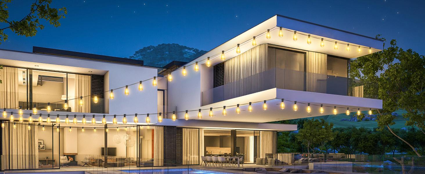 100FT Solar String Lights Outdoor Waterproof with Remote, 36+2 Shatterproof ST38 LED Bulbs, Dimmable Patio Lights Solar Powered, 3 Lighting Modes Solar Lights for Backyard, Garden, Deck