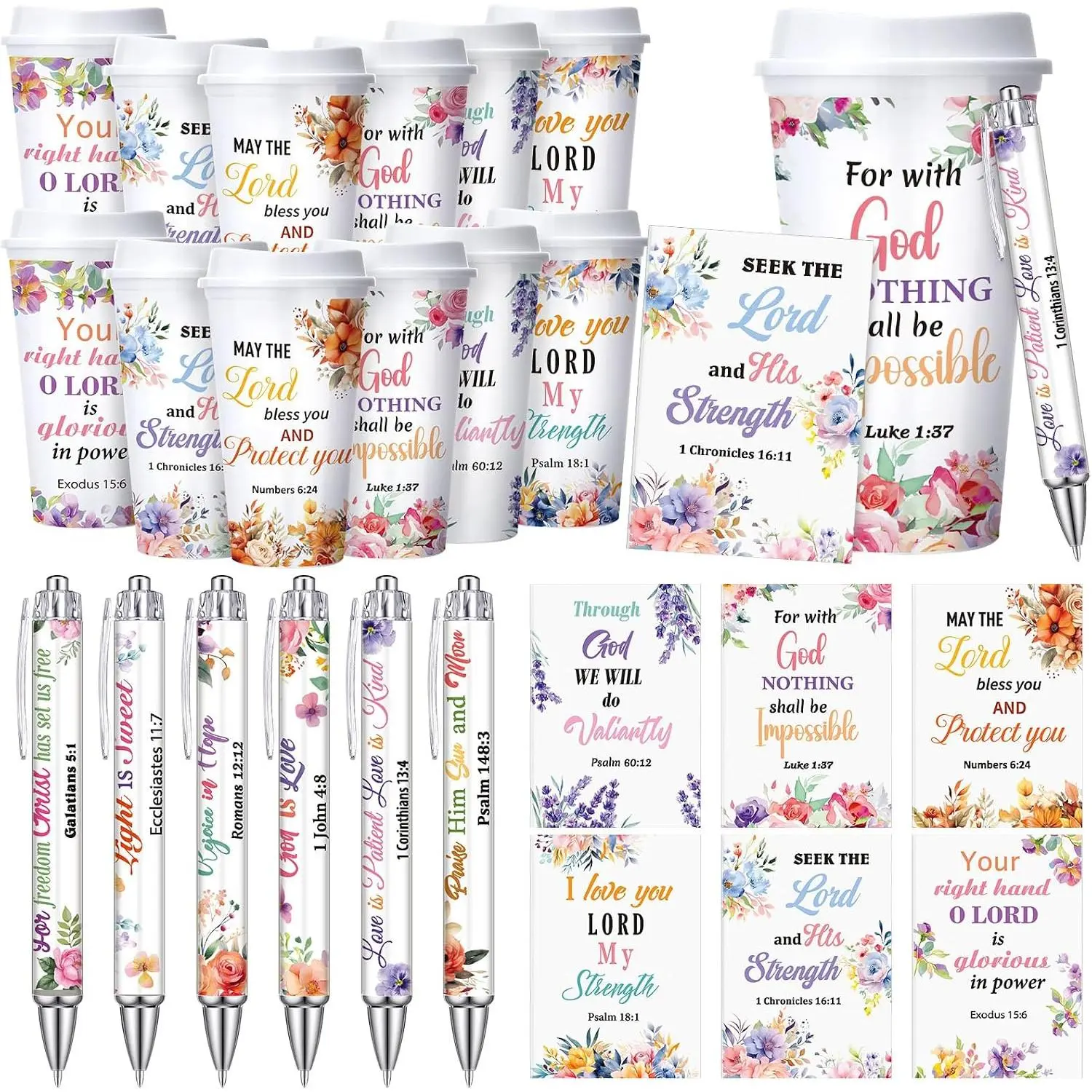 36 count Christian Employee Appreciation Gifts Bulk for Women Men 16 oz  Plastic Religious Tumblers with  Scripture Coffee Cups Pens Notebooks for Birthday Church Party Favors