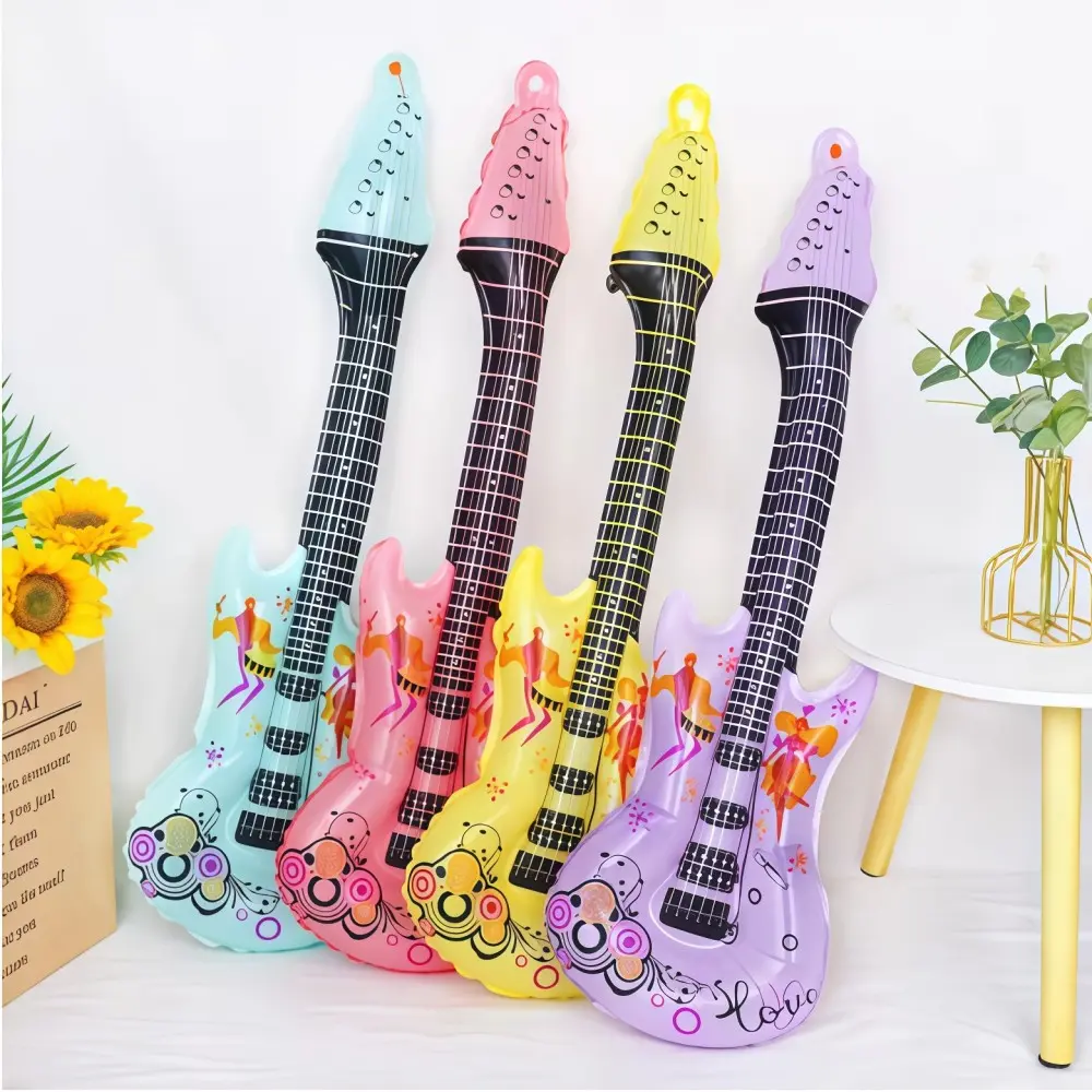 5 Piece Disco Party Decorations, Inflatable Foil Balloons, Guitar Bass Saxophone Music Props, 90s Birthday Hip Hop Party Supplies, Party Photo Prop