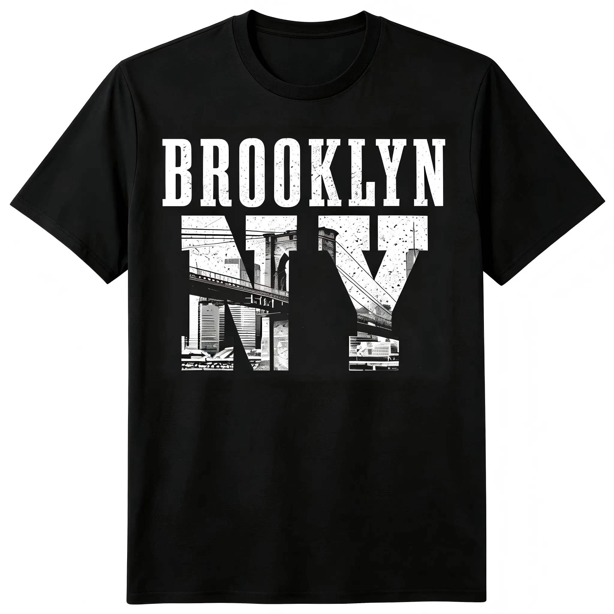Brooklyn NY Distressed Bridge Cityscape Unisex T-Shirt for Men & Women - Retro NYC Tee, Soft Cotton Crew Neck Short Sleeve, All-Season Top, Perfect for Daily Wear & Travel Souvenir Gift, Machine Washable