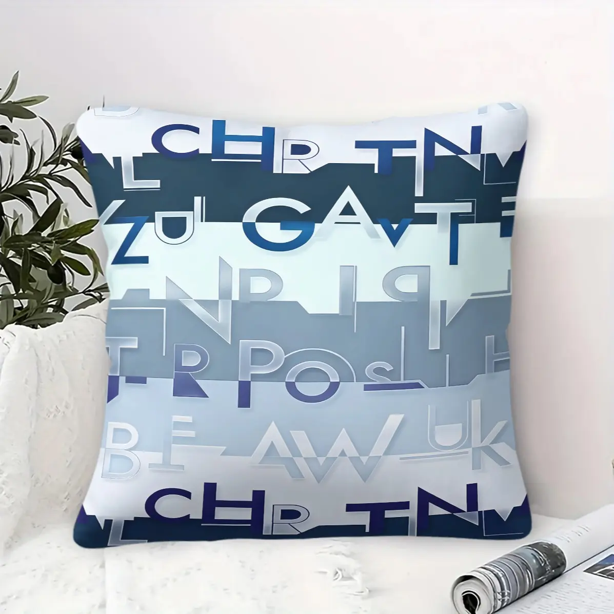45x45cm, 1-piece Ice Blue Gradient 3D Letter Cushion, machine washable, trendy print, plump and soft filling, versatile cushion for a cool, minimalist bedroom (includes pillow insert)