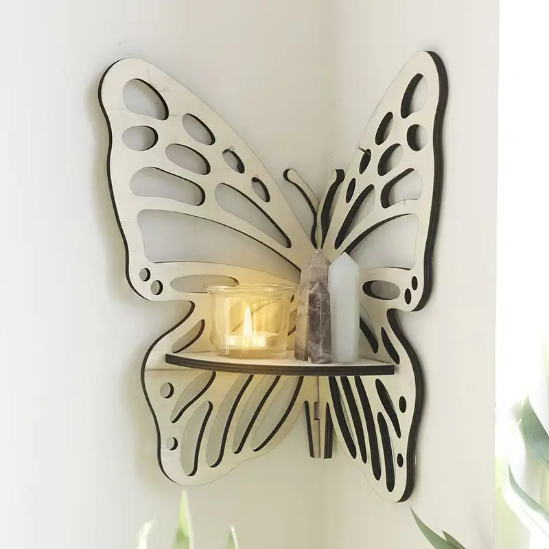 1-Piece Artistic Butterfly Motif Hollow Cutout Polystyrene Compact Wall Shelf - Right-Angle Wall Mounting Decorative Organizer for Home Decor, Shelves