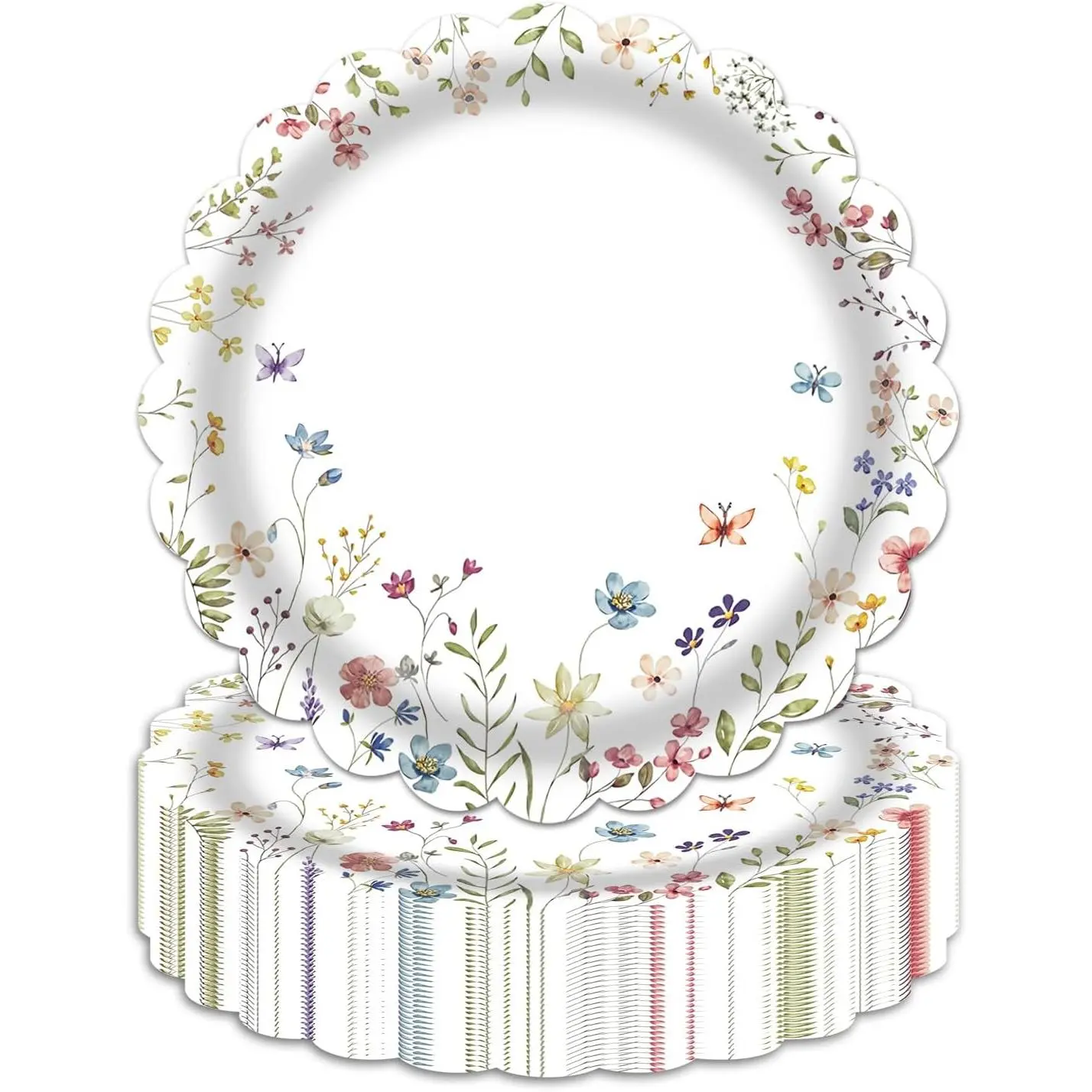 Paper Plates,50-Pack 7 Inch Floral Disposable Plates, Elegant Flower Plates for Garden Party Decor, Baby Shower, Birthday & Tea Party Decorations