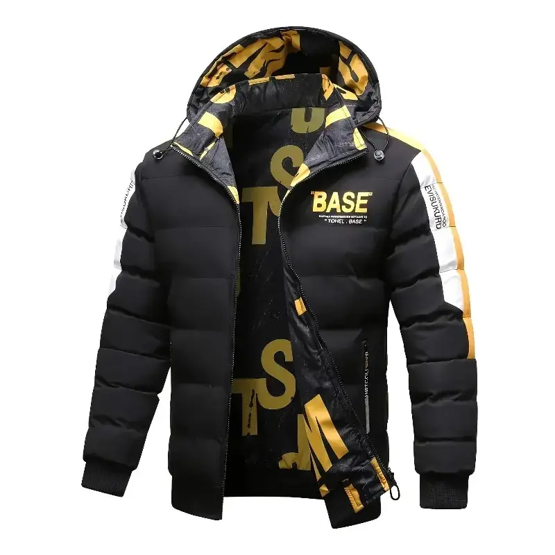 Men's thick warm hooded windproof winter jacket, one-piece, two-way stretch casual softshell jacket suitable for outdoor activities double-sided jacket