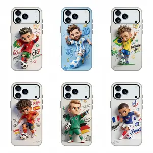 Cool Q Version Cartoon Football Superstar Graffiti Phone Case,Graffiti Prints of Neymar, Mbappé & CR7 Ronaldo with National Flag Elements, Shockproof Protective Cover for iPhone 11 12 13 14 15 16 17 Pro Max & Samsung Series, Ideal Gift for Football Lovers