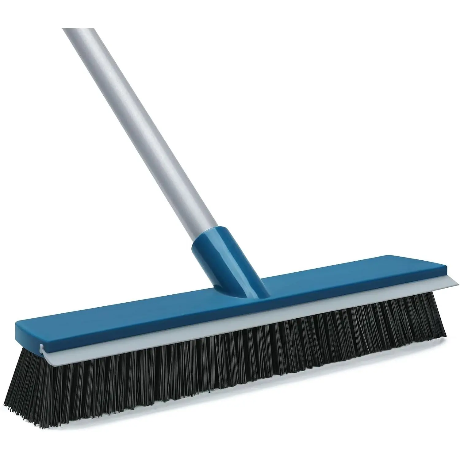 2-in-1 16-Inch Push Broom with 58" Long Handle, Rubber Squeegee Stiff Bristles Commercial Broom for Outdoor Deck Patio Garage Warehouse Driveway Concrete Floor Cleaning Scrubbing