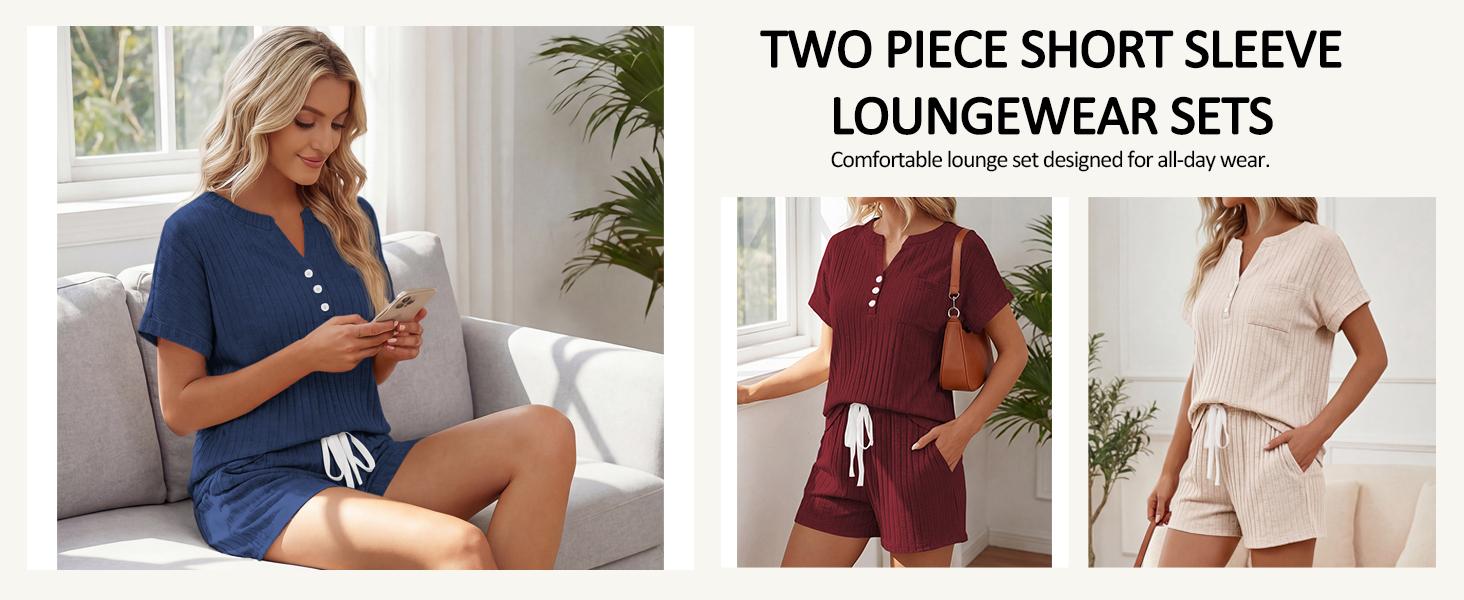 Yousify 2 Piece Short Sets for Women Summer 2026 Lounge Short Sleeve Henley Outfits Sweatsuit with Pocket Yousify 2 Piece Short Sets for Women Summer 2026 Lounge Short Sleeve Henley Outfits Sweatsuit with Pocket