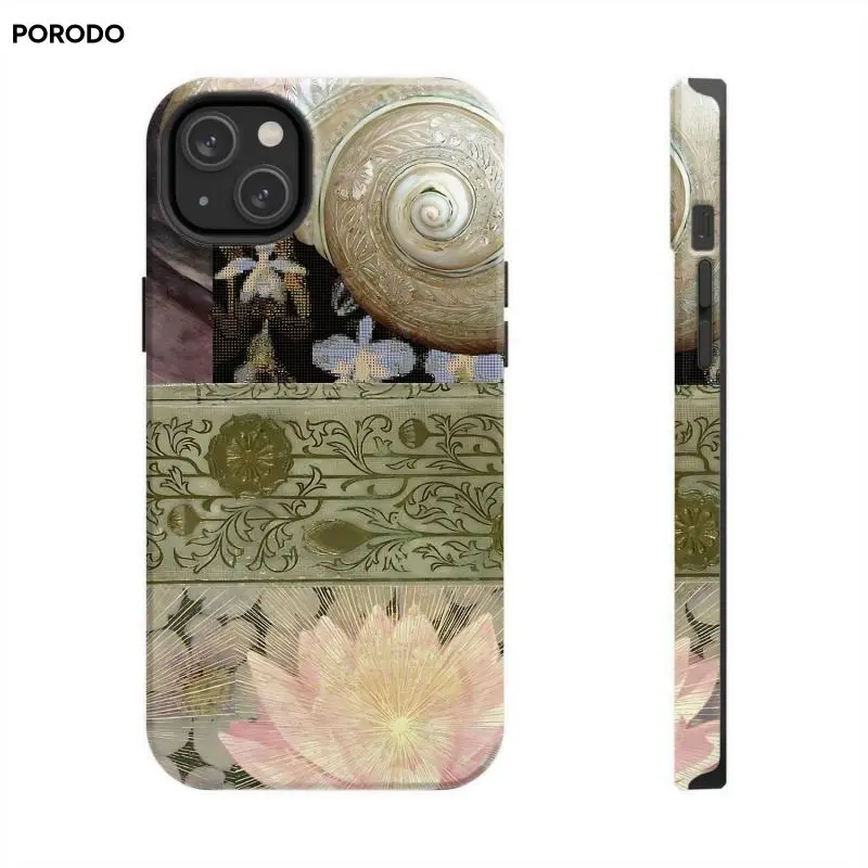 MagSafe iPhone Case Vintage Nautilus & Orchid Aesthetic Phone Case for IP 17 16 15 14 13 12 11 Pro Max XR Xs 6 7 8 Plus SE, Dreamy Botanical - Art Deco Floral Case, Shockproof Indie Aesthetic Cover,Lotus Flower & Seashell for iphone 17 pro max cases girls