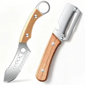 2pcs 2-in-1 Kitchen Knives, Kitchen Peeler Tool for Fruits & Veggie, Stainless Steel Vegetable Peeler with Wooden Handle, Fish scale scraper, Ergonomic Non-slip Design for Comfortable Grip, Vegetable Peeler for Kitchen and Camping.
