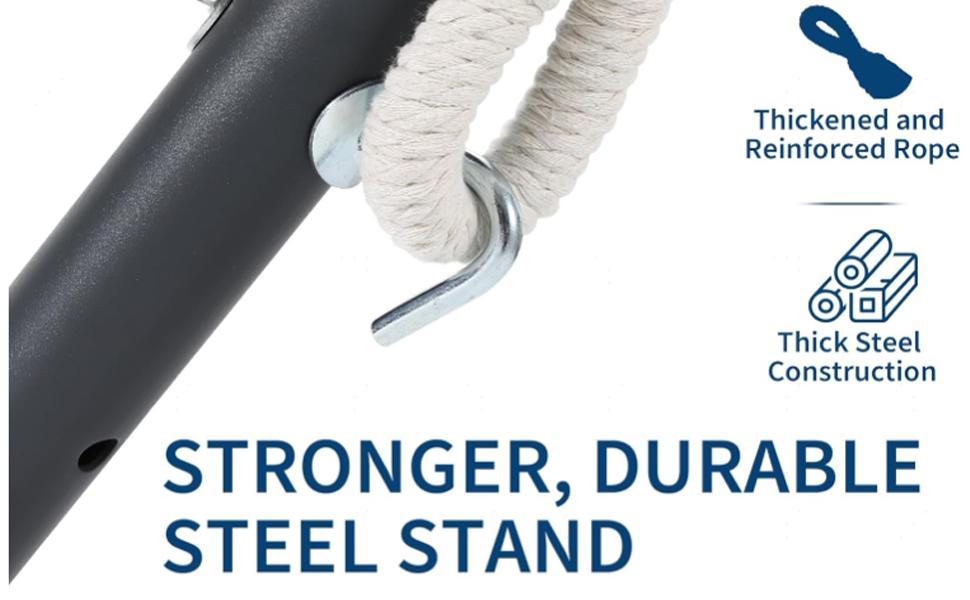 Single Hammock with Stand, Brazilian Style Cotton Fabric Portable Lounger, 450 lbs Capacity Heavy Duty, Easy Assembly Indoor Outdoor Use for Backyard, Balcony, Camping,Ocean Color