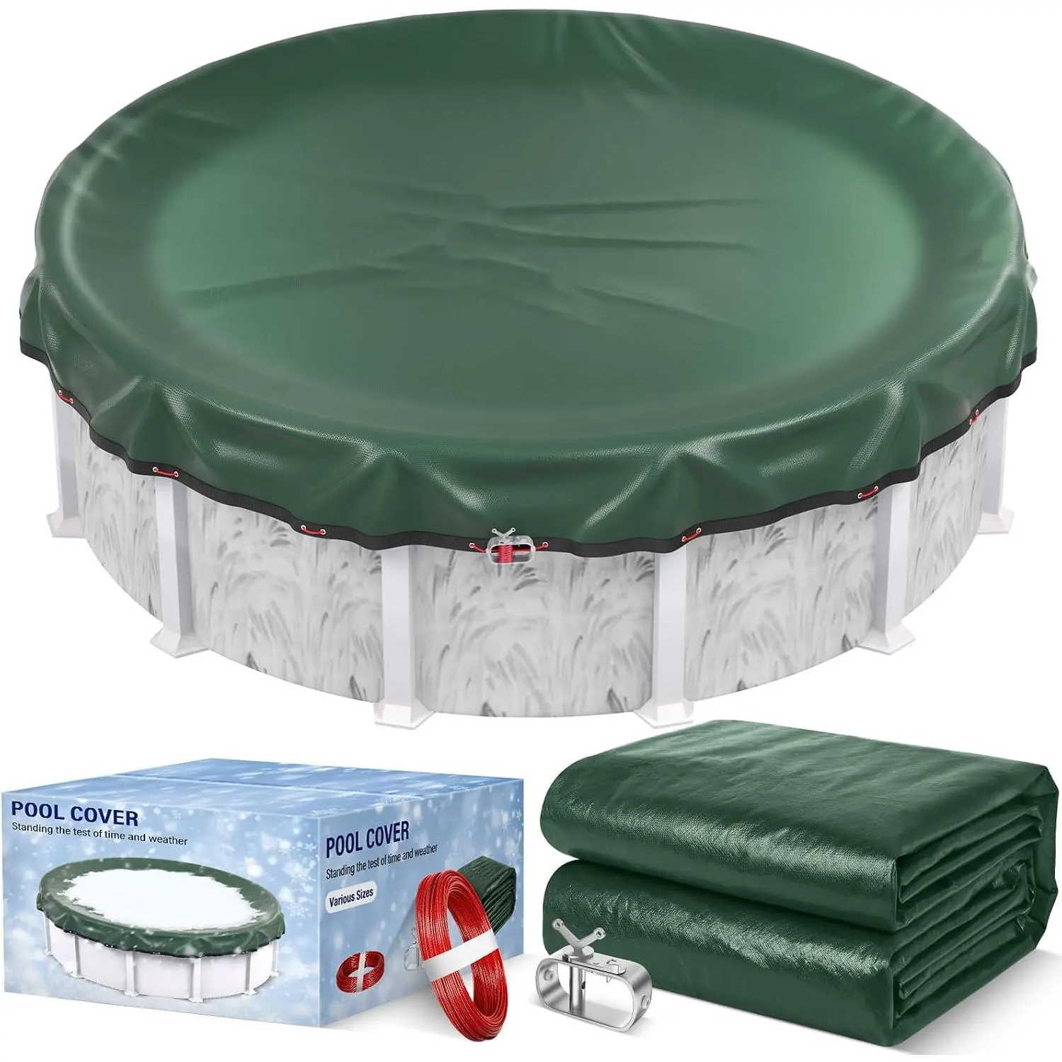 15FT Round Winter Pool Cover 500D Extra Thick Above Ground Pool Cover,Green | Above Ground Pool Protection with Winch and
